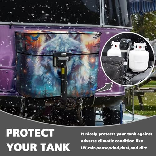 Blue Wolf RV Propane Tank Cover Double 20LB Camper Propane Tank Cover Protector Sun Protection Propane Tank Covers with Zipper Closure - color: Blue Wolf, size: Small-Double 20LB