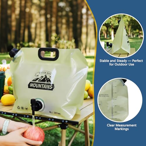 Water Jug Camping 2.1 Gallon Collapsible with Spigot, BPA Free Portable Water Pouch Foldable Water Bags for Outdoor Hiking, Travel and Emergency & Water Storage Containers (Beige-2Pcs) - color: Beige-2Pcs