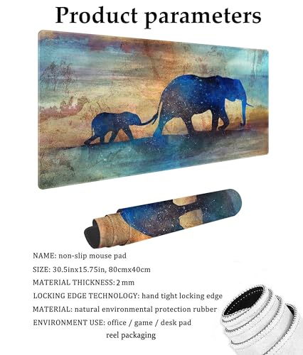 Elephants Customized Large Extended Gaming Mouse Pad with Stitched Edges and Non-Slip Rubber Base,Suitable for Office and Home Use,31.5x15.7 Inches - color: Elephants