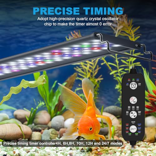 SEAOURA 24/7 Mode Led Aquarium Light for Plants Growth-Full Spectrum Fish Tank Light with Timer, Auto On/Off, 7 Colors, Adjustable Brightness, for 12 to 18 Inch Freshwater Tank - size: for 12-18 inch tank