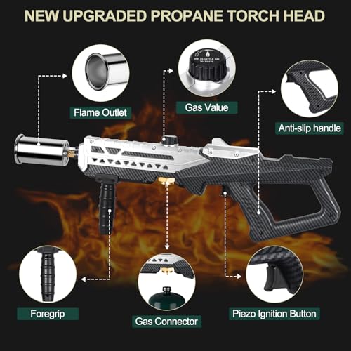 Semlos Propane Torch Head, Powerful Flame Thrower Gun, Adjustable Charcoal Lighter, Searing Torch for BBQ, Camping, Welding (Propane Tank Not Included) - color: Black