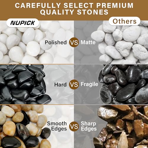NUPICK 45lb Black River Rocks for Outdoor Landscaping, 1-2 Inch Pebbles for Indoor Plants, Natural Polished Aquarium Gravel, Decorative Rocks for Succulent, Garden, Vases Fillers, Bird Baths - color: Black, size: 1-2"-45lb