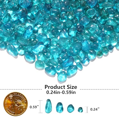 QYGL Sea Glass Stones - Turquoise Clear Glass Pebbles Gemstones - Perfect for Aquarium Rocks, Fish Tank Gravel, Vase Fillers, DIY Crafts, and Home Decor (0.9LB/14oz) - color: Turquoise