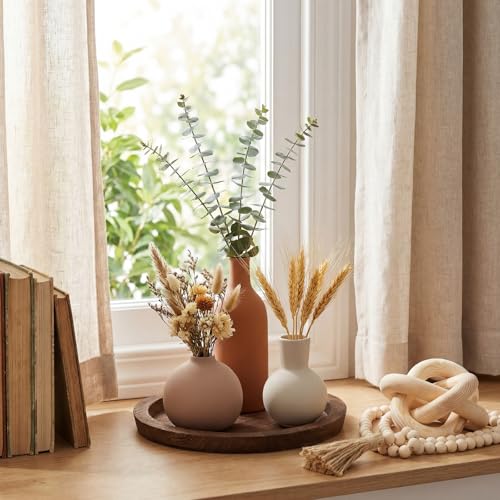 6 Pieces Ceramic Vase Set for Table Centerpieces Decor Include Wood Chain Link Bead Garland Boho Rustic Serving Tray for Home Table Living Room Dining Decoration(Natural) - color: Natural