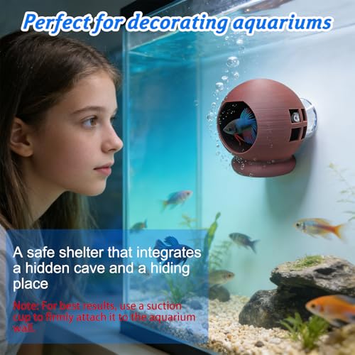 Betta Hammock & Floating Log - Natural 3D Printed Cozy Hideout with Suction Cup, Lightweight PLA Aquarium Decor for Small Tanks,2.6" W x 2.9" H (Brown)