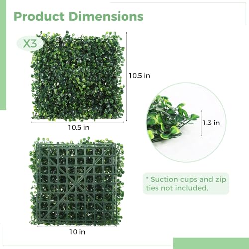 OMISTAR 3PCS Hermit Crab Climbing Wall Toys, 9.84 × 9.84 in Faux Grass Mat Aquarium Decor with Suction Cups, Plastic Reptile Climbing & Hide Plants for Gecko Lizard Turtle Betta