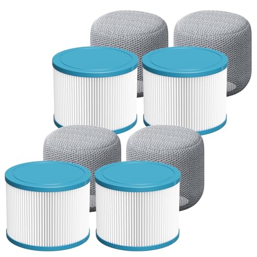 LINNIW Spa Hot Tub Filter Replacement: Compatible with All RELXTIME ALEKO Wejoy Co-z Spa Wave Spas CleverSpa Inflatable Hot Tubs Pool High-Efficiency Screw-in Filters(4 Filters + 4 Filter Covers)
