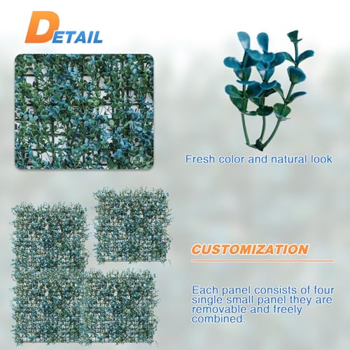 TANG 20"x20"-1PC Artificial Greenery Boxwood Panels Grass Wall Panel, Faux Privacy Fence Ivy Screens Backdrop Fake Hedge for Indoor Outdoor Wedding Décor, Blue Buxus Panel - color: Blue Buxus Panel, size: 20"x20"