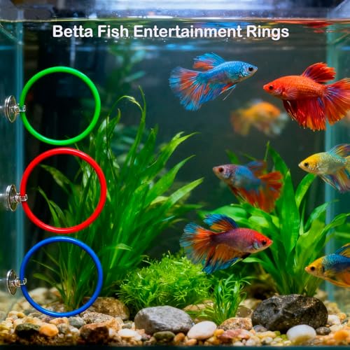 9 pcs Betta Fish Enrichment Toys Fish Exercise Rings Tank Decoration Set Feeding Rings Training Ring Feeder Fish Toys Floating Mirror Balls Resting Spot for Stress-Free Fish Aquarium Accessories