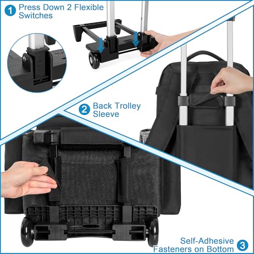 HODRANT Large Rolling Cleaning Backpack with Detachable Trolley & Waterproof Bottom, Cleaning Supplies Bag with Handle & Support Plate, Cleaner Caddy Organizer for Car Wash & Housekeeping Tool Storage