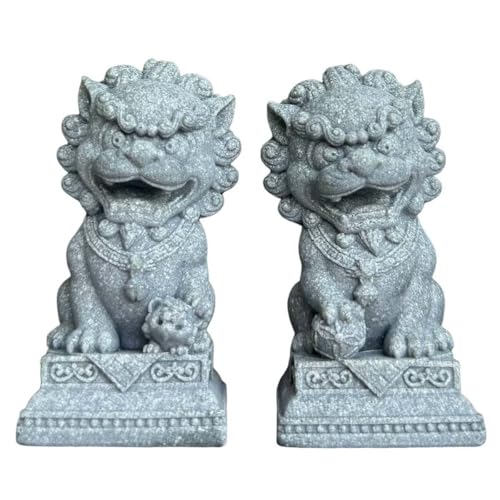 livelyfish Asian Fu Foo Dogs Statues Mini Pair of Two Guardian Lion Sandstone Figurine Pets Fish Tank Aquarium Landscape Ornaments Accessories Feng Shui Decorations (G) - size: G
