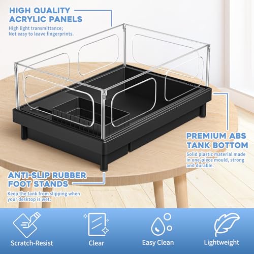MoonOrange Small Turtle Tank, Aquarium, Acrylic Terrarium with Basking Platform, Bottom Drainage, Multi-Function Areas for Turtles, Crabs, Crayfish, Reptiles (Black+Filter) - color: Black (+Filter)