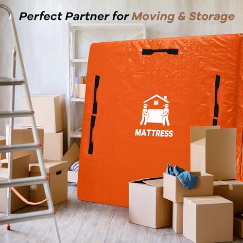 Mattress Bags for Moving, BETU Mattress Protector Waterproof Mattress Cover Queen Size Storage Bags with 8 Heavy-Duty Handles and Zipper for Bed Extra Thick Large Reusable (82"x62"x15" Orange) - color: Orange, size: Queen 1 Pack (82"x 62"x15")