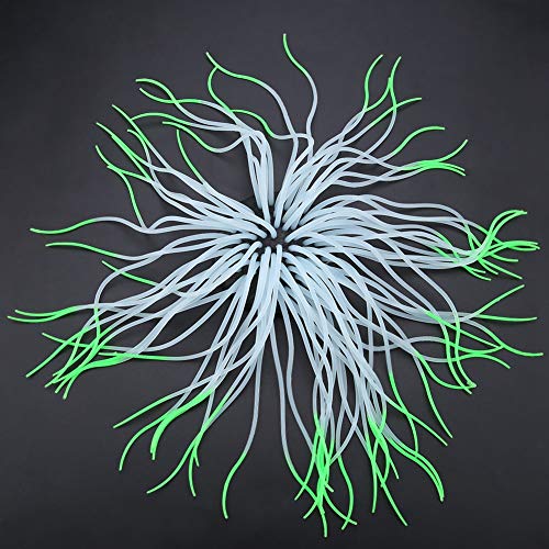 AYNEFY Simulation Artificial Silicone Sea Anemone Decor,Aquarium Luminous Coral Ornament Fluorescent Sea Anemone Decoration for Fish Aquarium Landscaping Decor - color: Green