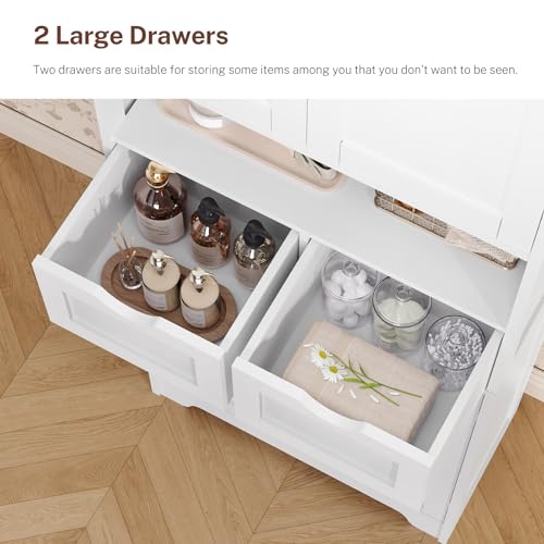 TEENFON 57.8" H Tall Bathroom Storage Cabinet with 4 Doors & 2 Adjustable Shelves, Freestanding Bathroom Cabinet with 2 Drawers, Kitchen Cabinets & Pantry, Cupboard for Kitchen, Dining Room, White - color: White 2 Drawers