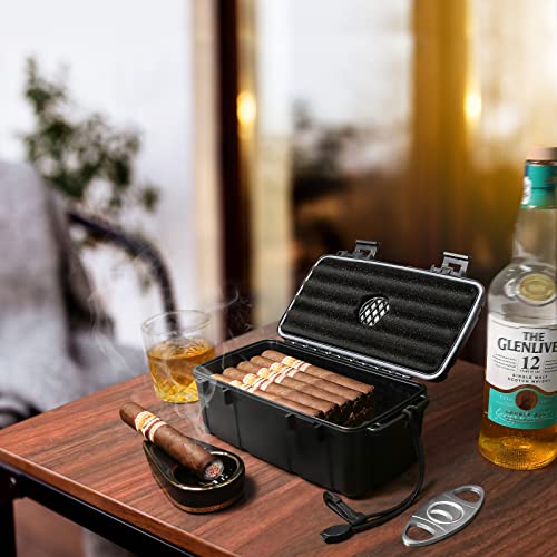 Flauno Travel Cigar Humidor - Portable Cigar Case with Cigar Cutter & Humidifier, Holds up to 15 Cigars, Waterproof, Crushproof, Airtight Seal, Durable - size: Holds up to 15 Cigars