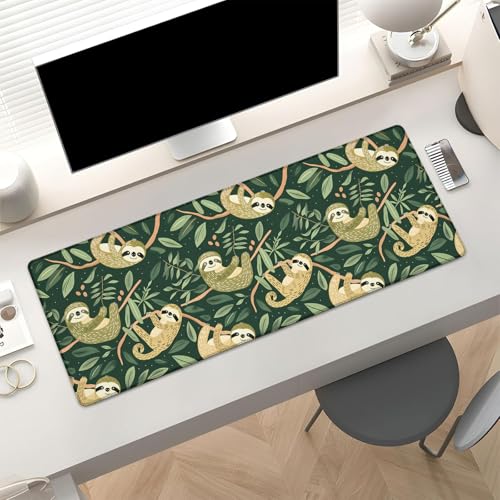 Funny Sloth Gaming Mouse Pad, Cute Sloths Hanging on Branches Large Desk Mat for Computer, Extended Keyboard Laptop Mouse Pads 31.5×11.8in, Non Slip Rubber Mousepad for Office Decor Gifts - color: Sloth30