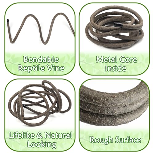 Reptile Tank Accessories, Artificial Plants Vines and Flexible Leaves With Suction Cups, Crested Gecko Tank Long Vines Hide for Climbing, Chameleon, Lizards