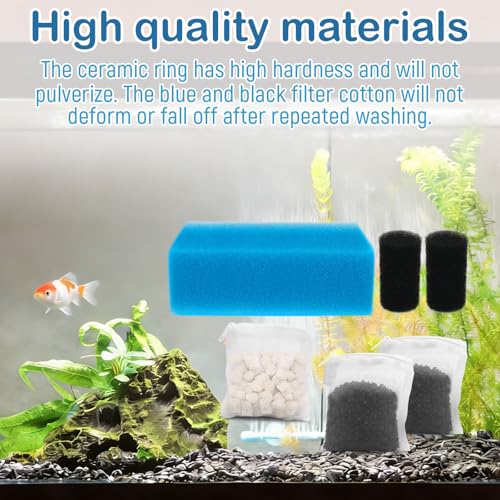 Aquarium Media Maintenance Kit Replacement for Fluval AC50 Power Filter, Includes 1 Blue Foam Filters, 2 Intake Strainer Sponge,1Pack Ceramic Rings and 2 Pack Activated Carbon