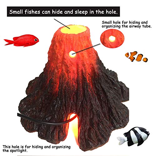 S-Lifeeling Tank Decoration Volcano Ornament Lava Explosion Look Aquarium Decorations with Multi-Color LED Spotlight for Fish Tank (M) - color: Set, size: M