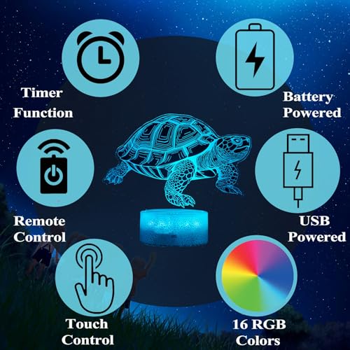 Tortoise Gifts for Men, Turtle Night Light with Remote Control, 16 Colors Changing, Timer, RGB Flashing Mode and Dimmable, Tortoise Gifts Stuff for Men Christmas Decor - color: Tortoise
