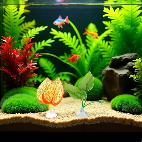 2Pcs Fishtank Decorations for Betta Resting Bed Leaf Hammock Spawning Pad, Botanical Green Plastic & Resin Modern Ornaments for Betta Fish Aquarium Decor