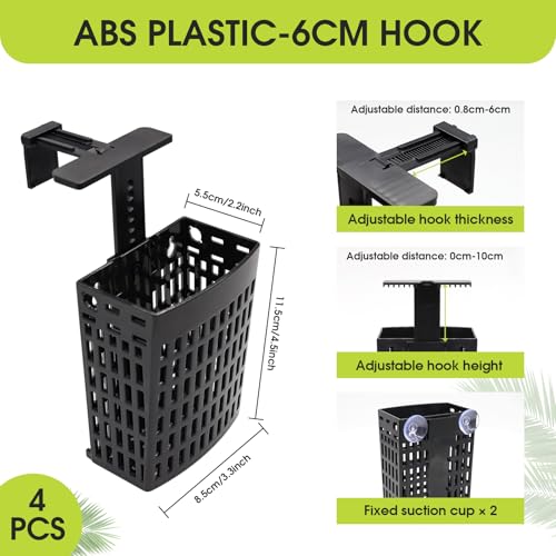 4 PCS Upgraded Aquarium Plant Holder, Adjustable thickness height Fish Tank Plant Holder with 4 Extension Hooks and 4 Suction Cups for Fish Tank Aquaponic Plant Cultivation