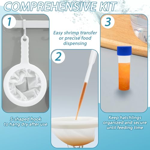 Baby Brine Shrimp Net Sieve 80, 120, 200 Mesh kit with 3 Hooks, 3 Pipettes and 5 Storage Tubes for Brine Shrimp Hatchery Filter Fry Eggs and Hatching Baby Fish Separator (14pcs Parts)