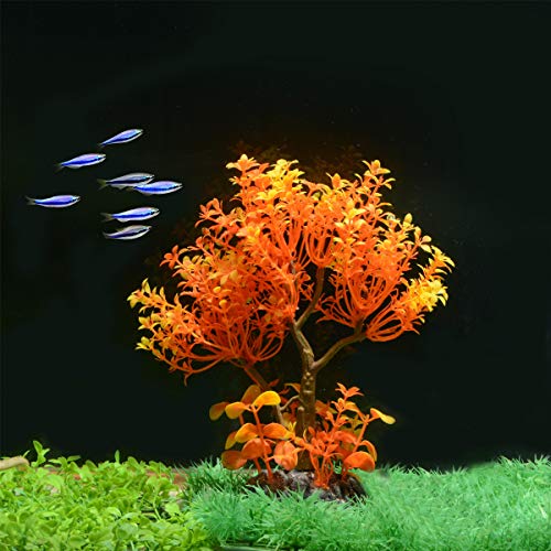 Saim Plastic Plants Artificial Orange Yellow Tree for Fish Tank Decorations Aquarium Decor Bonsai Ornament 8.6" Height