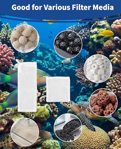 12PCS Aquarium Filter Media Bags, 6PCS 4” x 4” & 6PCS 3” x 8” Extra Fine 100 Micron Mesh with Plastic Zipper for Fish Tank Filter Media, Activated Carbon