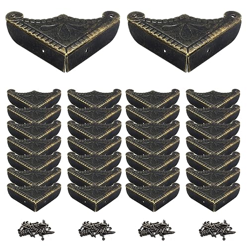 30Pcs Antique Box Corner Protectors, Decorative Edge Safety Guard Cabinet Furniture Corner Protectors for Jewelry Box and Wooden Case(2.3"x2.3"x0.5") - size: 2.3"x2.3"x0.5"