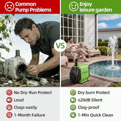 800gph Small Pond Pump: 45w Adjustable Flow Circulate 500-1200 Gal Pond 1-2 Times in 1.5 Hour - 3 Year Durable Operation Keep Water Fresh for Koi health - size: 800GPH 45Watt