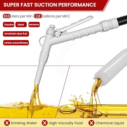 anngrowy Fuel Transfer Pump Battery Powered with Auto-Stop/Hand Trigger Nozzle, Gas Can Pump Transfer with 3.2/2.8 GPM, 51"/53.7" Hose, Liquid Transfer Pump for Oil, Gasoline, Diesel (Stick Stop) - style: Stick Stop