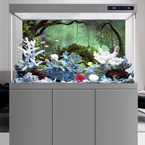 24x12 inches Foggy Forest Terrarium Background Stone Green Tree Tropical Reptile Habitat Backdrop Rainforest Aquarium Backdrop Durable Polyester Background