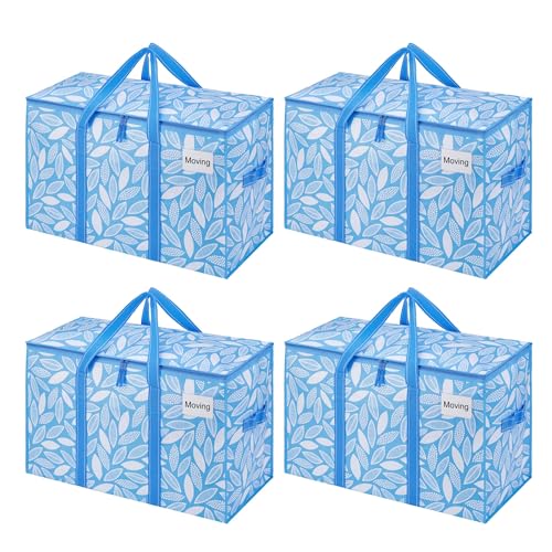VENO 4 Pack Heavy Duty Moving Bags, Extra Large Storage Bags with Reinforced Handles & Strong Zippers, Foldable & Reusable Moving Box Alternative for Clothes & Dorm Storage - color: Spring Breeze, size: 4 Pack
