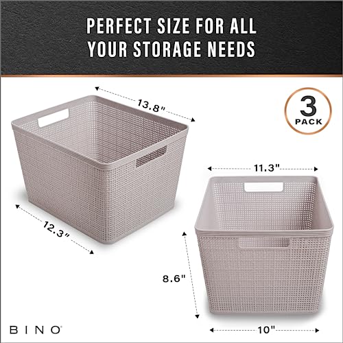 BINO | Woven Plastic Basket | Large (Natural Grey), 3-Pack | THE JUTE COLLECTION | Home Organization, Space - Saving Storage, Stylish Design | Jute Basket | Plastic Storage Basket - color: Natural Grey, size: 3PK- L