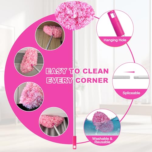 Ceiling Fan Cleaner Duster Reusable Microfiber Ceiling Fan Blade Cleaner Removable Duster with Extension Pole Adjusts 13 to 49.7 Inch for Cleaning Walls Furniture Door Window Top (Rosy White) - color: Rosy White