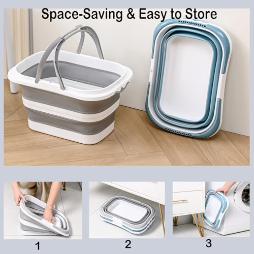 Collapsible Bucket with Handle 16L (4.2Gal), Foldable Rectangular Plastic Water Bucket, Portable Space Saving Tub for Foot Soaking Mop Cleaning Car Washing Gardening Camping Garage Use (Grey, 16L) - color: Gray, size: 16L