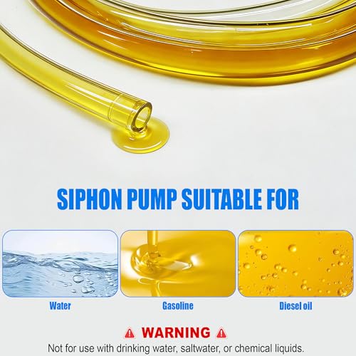 Fuel Transfer Pump, Gas Siphon Pump for Gasoline, Manual Hand Gasoline Transfer Pump for Fuel, Oil, Diesel, Water, Liquid, Fluid with 10 Ft PVC Siphon Hose, Brass, Pinch Clips and Gloves（15mm）