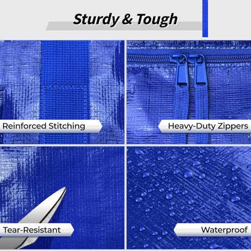 8 Pack Extra Large Heavy Duty Moving Bags, Blue Storage Bins with Lids, Reinforced Handles & Heavy-Duty Zippers Moving Boxes Storage Bags Totes for Clothes Packing, Dorms, College Supplies, Blue - color: Blue, size: 8 Pack