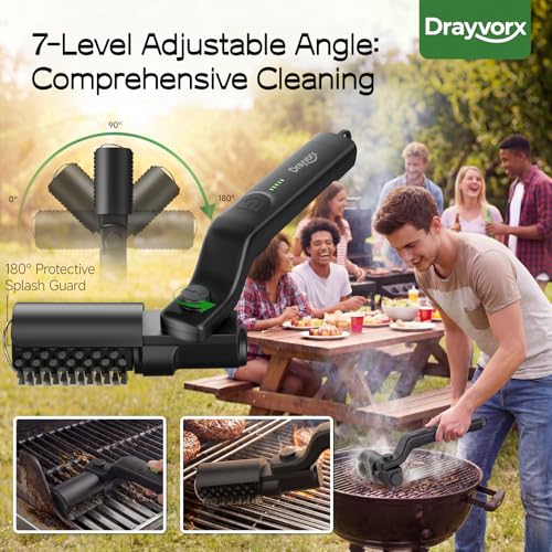 Electric Grill Brush, High Torque Grill Brush with 3-Speed Modes, 20kg Max Torque BBQ Cleaner Safe for Porcelain Cast Iron Stainless Steel, Reinforced Steel Bristles, for Fathers Day