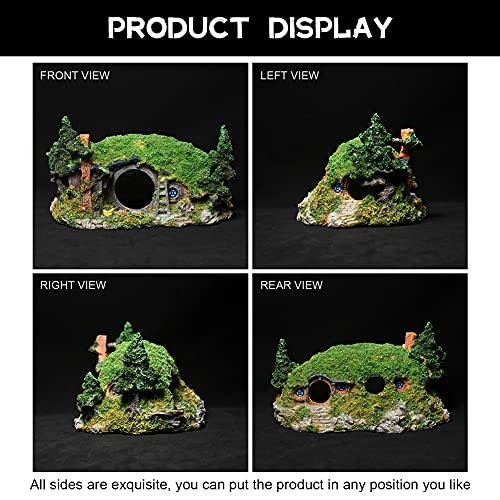 Hobbit Fish Tank Decorations Reptile House Hidden Hole Landscaping for Aquarium and Reptiles Decorations Mini Garden Decorating Two Sizes (L) - color: Hobbit-l