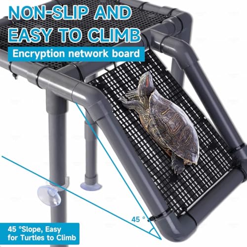 SKARUS Large Standing Turtle Basking Platform with Ramp(6.49"-15.16" H), 10.8" ×8.6" Turtles Docks Aquatic Resting Area, DIY Turtle Tank Accessories for 20–55 Gallon Tanks - color: Grey, size: 10.8"W