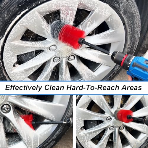Wheel Brush Kit, Soft Drill Wheel Cleaner Brush, No Scratches Highly Dense Car Cleaning Brush Set for Wheels, Rims, Engines, Exhaust(Red/Black,2Pcs) - color: Red/Black,2pcs