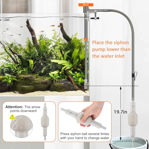 AQQA Aquarium Siphon Vacuum and Water Changer Kit, Extendable Length to 31'', Perfect for Simultaneous Water Changing and Cleaning in Fish Tanks, Gravel and Sand Cleaning (S) - size: S