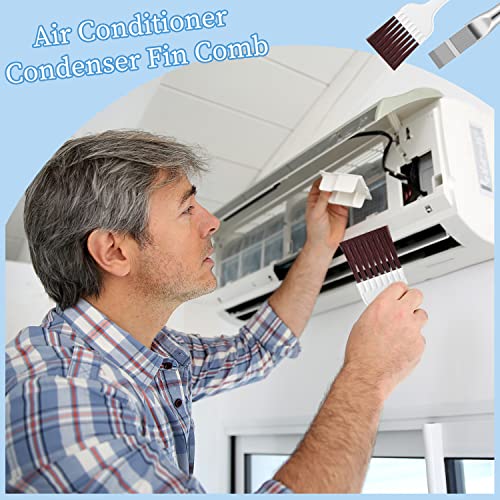 Pimoys 3 in 1 Set Air Conditioner Condenser Fin Comb, 1 Coil Cleaner Stainless Steel Fin Comb with 2 Evaporator Radiator Cleaning Whisk Brush
