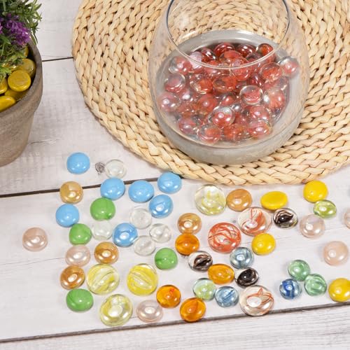 MECCANIXITY Decorative Flat Glass Marbles 17-19mm Rock Vase Filler Beads Pebbles Petal Orange for Fish Tank Table Scatter Decor, 100 Pcs - color: Orange