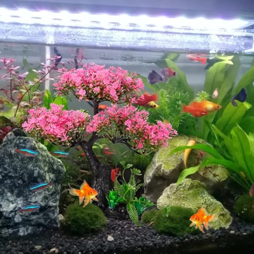 Artificial Aquarium Plants, Fish Tank Decorations, 10 Pcs Cherry Blossom Aquarium Fish Tank Simulation Aquatic Grass Plastic Grass Pine Tree Combination(Pink)