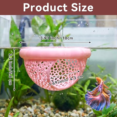 Floating Betta Shrimp Cave, Pink, Large | Multi-Functional Aquarium Hammock, Hiding & Feeding, With Feeding Ring, Tank Resting Spot for Small Fish - color: Pink, size: Large