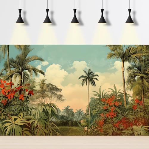 Watercolor Tropical Plants Aquarium Background Majestic Hand Drawn Rainforest Fish Tank Background Stunning Jungle Woodlands Terrarium Backgrounds Painting Palm Leaves Reptile Tank Backgrounds 24x12in - color: Brown_Green, size: 24(W)x12(H)in